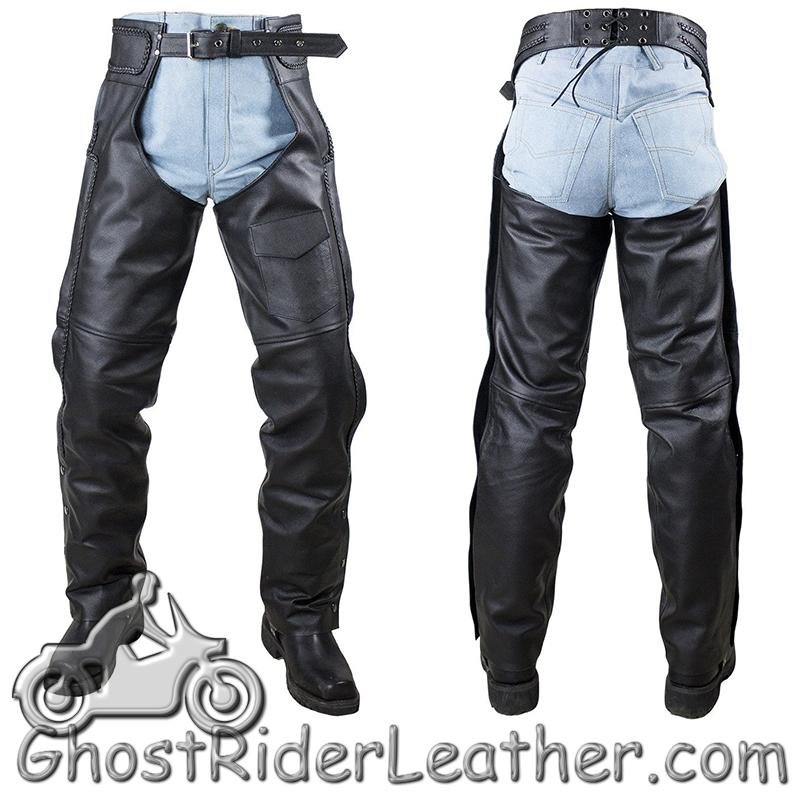 Naked Leather Chaps with Braid Design for Men or Women - SKU C4326-11-DL