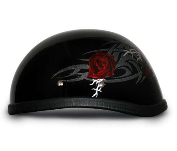 Novelty Motorcycle Helmet - Tribal Red Rose - Eagle Shorty - 6002SFR-DH