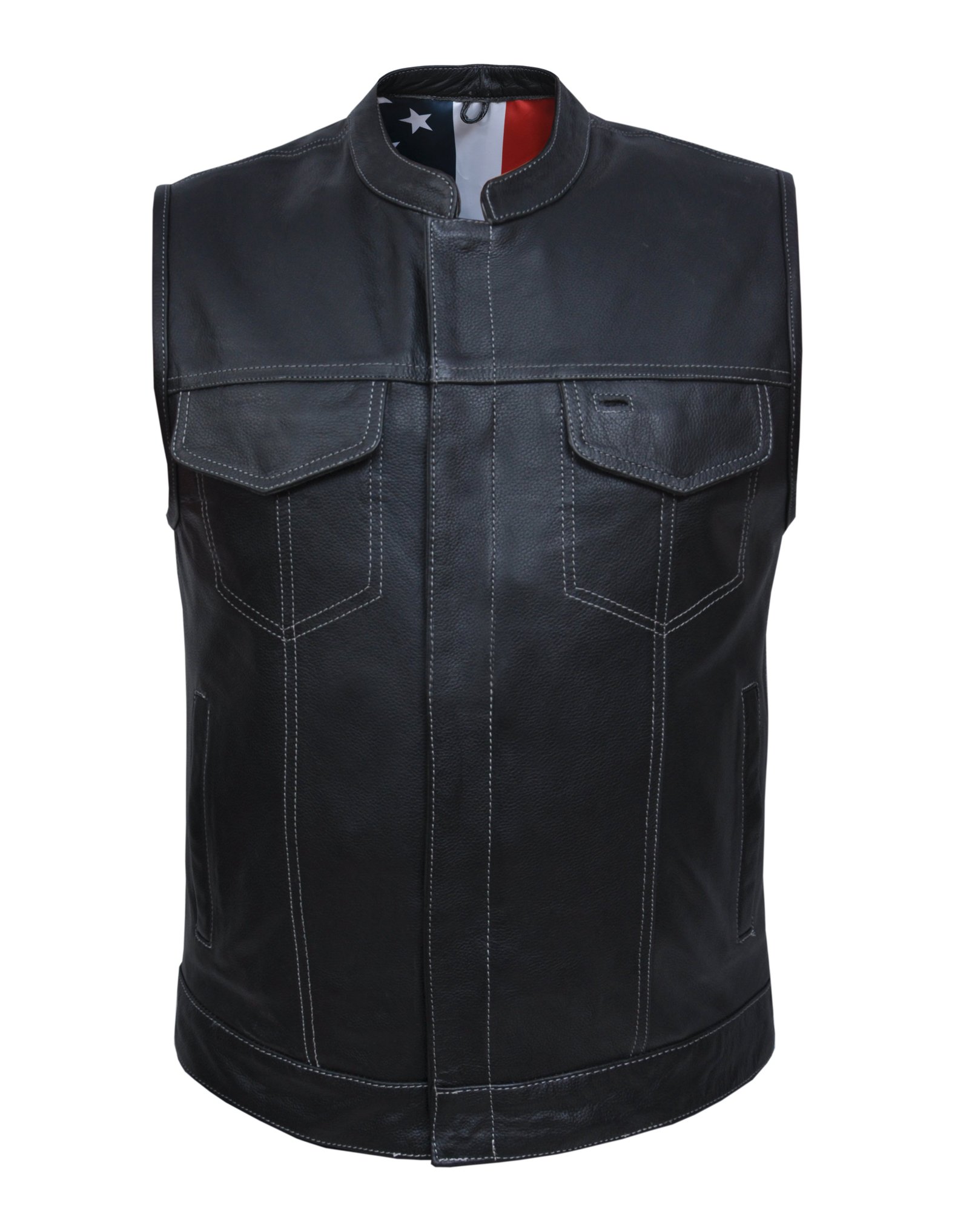 Men's Leather Vest with USA Flag Liner From Unik - SKU 6665-USA-UN