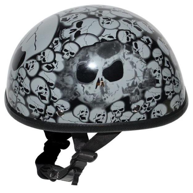 Novelty Motorcycle Helmet - Gray Skull Boneyard - Shorty - H6401-GREY-DL