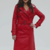 Fire Red Leather Trench Coat - Women's - Olivia - WBL3071-RED-FM