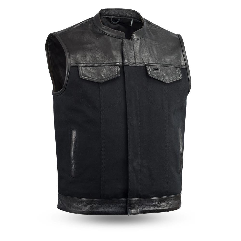 Leather and Canvas Motorcycle Vest - Men's - Up To 8XL- Collar - 49/51 - FIM4951CNV-C-FM