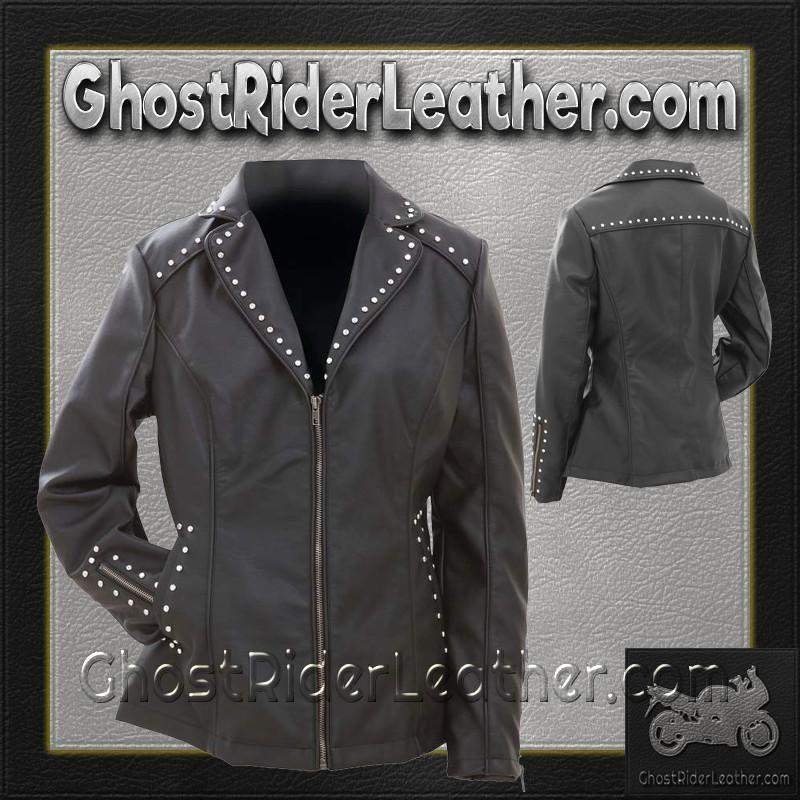 CLOSEOUT! Ladies Faux Leather Jacket with Studs - SKU GFJPS-BN