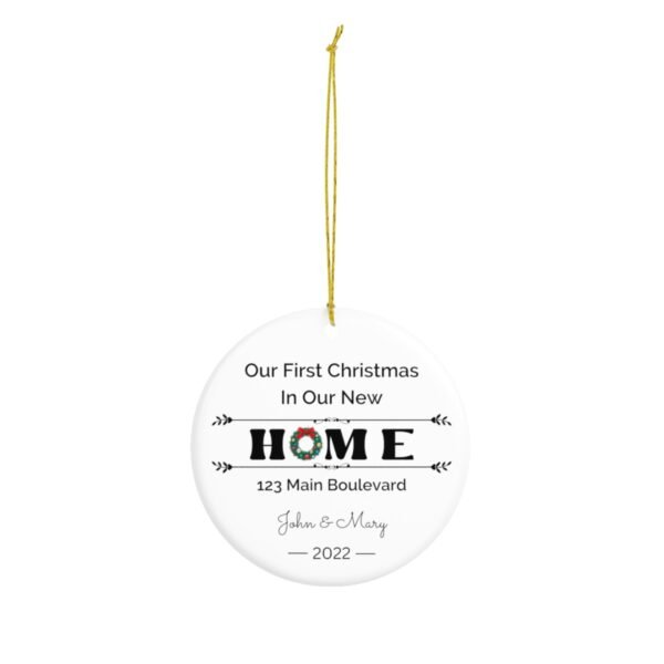 Custom New Home Ceramic Ornament - Christmas Wreath - Personalized