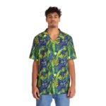 Cat Hiding in the Plants - Blues Greens Yellow - Multi Colors - Men's Hawaiian Shirt