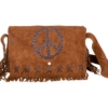 Brown Suede Leather Purse - Peace Sign - Fringe - Handbag - Large - AC2051-DL