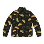 Neon Taco Doodles - Red Green Yellow on Black - Men's Puffer Jacket (AOP)