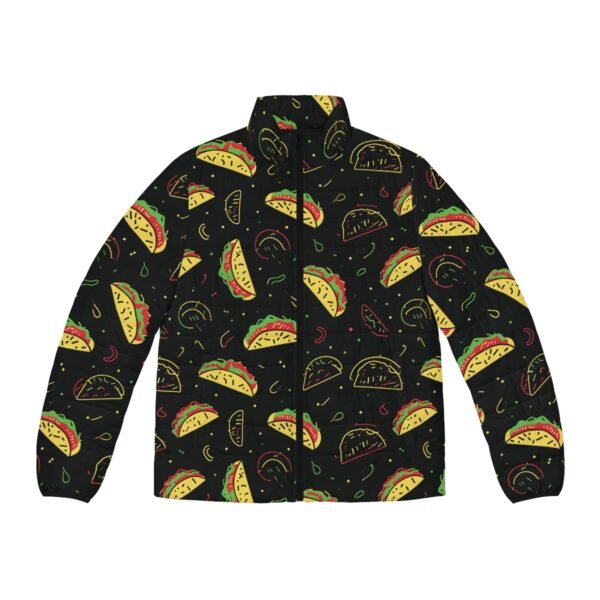 Neon Taco Doodles - Red Green Yellow on Black - Men's Puffer Jacket (AOP)