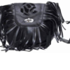 Black Leather Handbag - Black Rose - Fringe - Small Purse - AC2008-LEATHER-DL