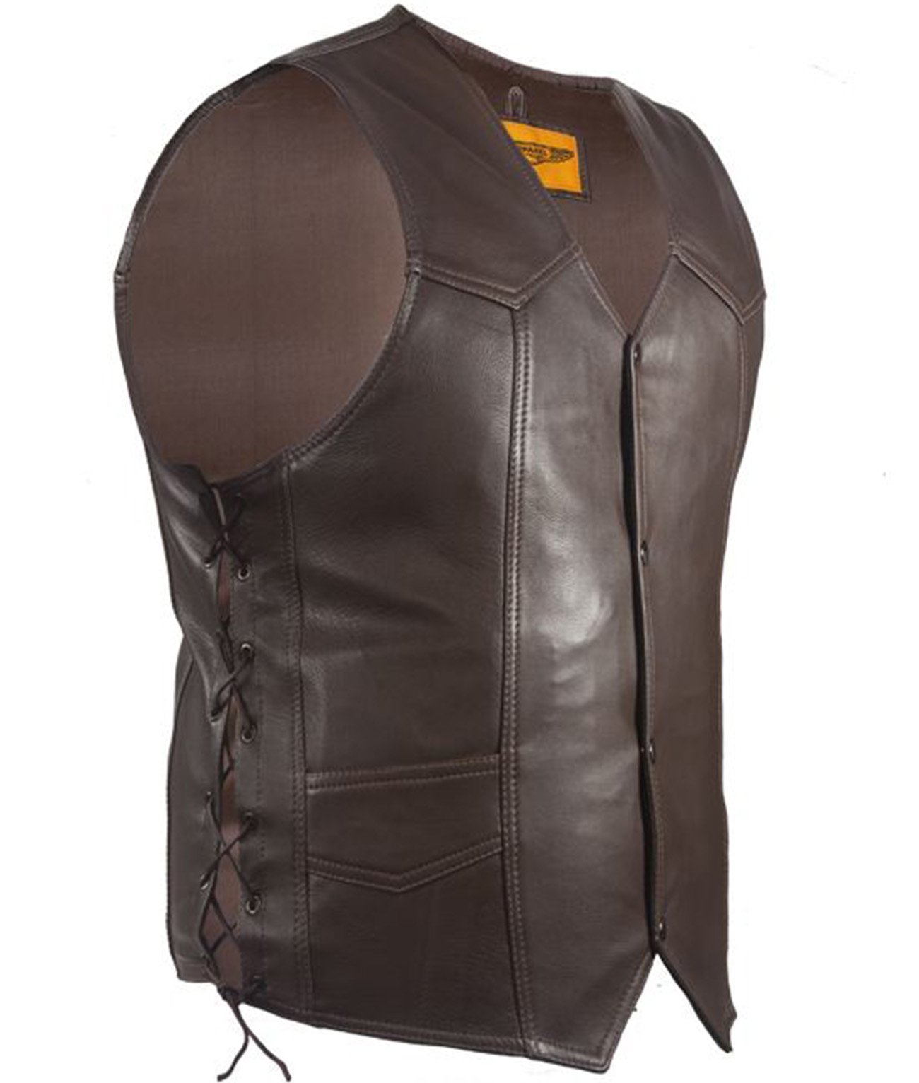 Leather Motorcycle Vest - Men's - Brown - Up To Size 64 - MV303-BRN-11-DL