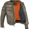 Men's Leather Motorcycle Jacket With Concealed Carry Pockets - Distressed Brown - MJ796-12-DL