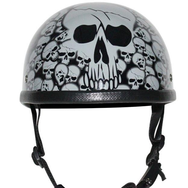 Novelty Motorcycle Helmet - Gray Skull Boneyard - Shorty - H6401-GREY-DL