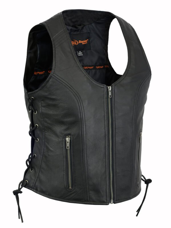 Leather Vest - Women's - Zipper Front - Side Laces - Gun Pockets - DS245-DS.