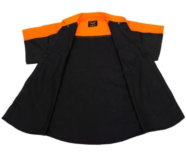 Motorcycle Mechanic Shirt - Men's - Black and Orange - Up To Size 4XL - MECS-BLK-ORANGE-DL.