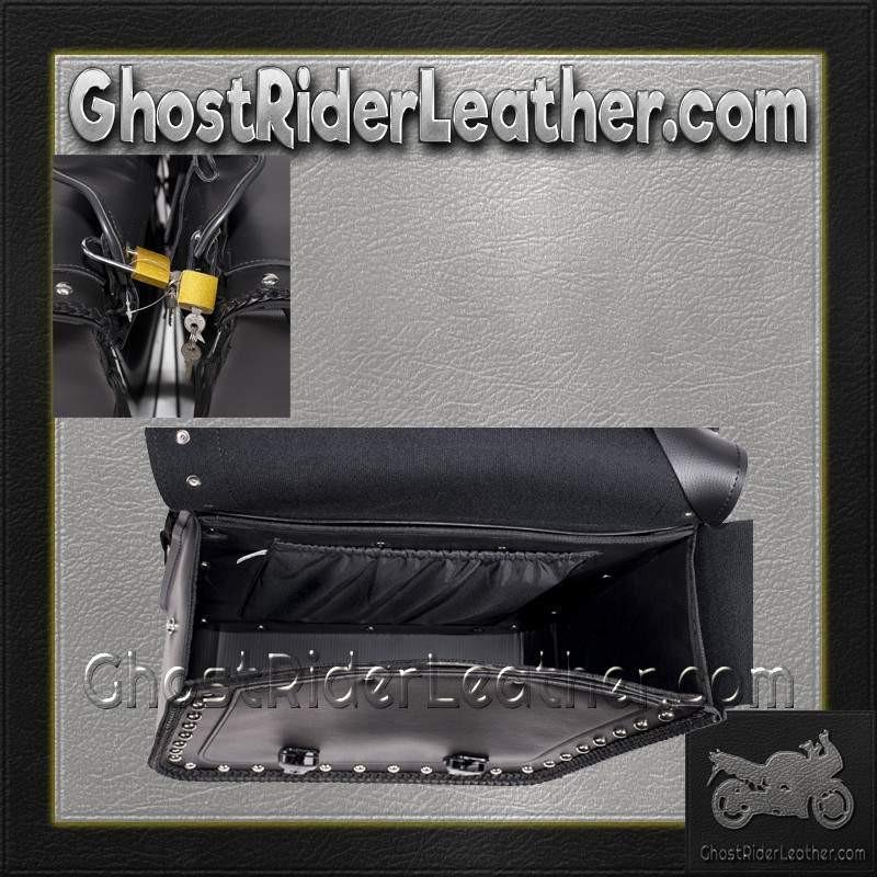 Slanted PVC Motorcycle Saddlebags with Studs - Motorcycle Luggage - SKU SD4054PV-DL
