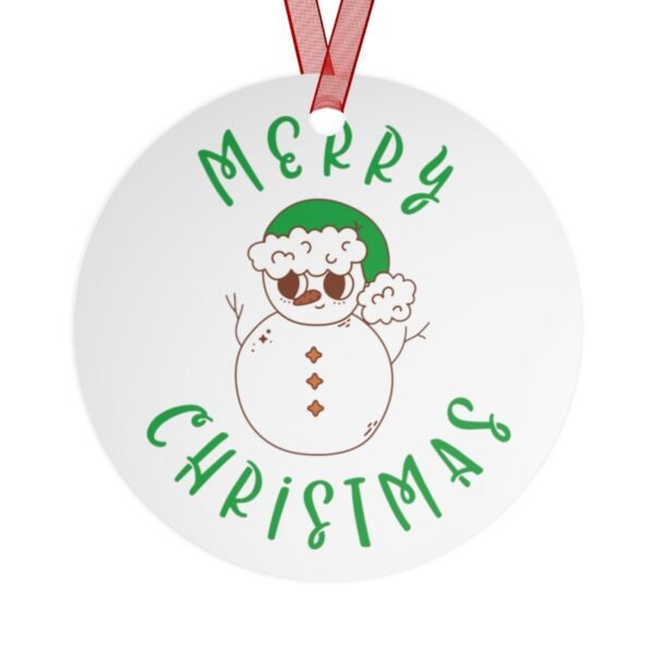 Merry Christmas Ornament - Snowman - Red - Green - Round - Metal Ornaments