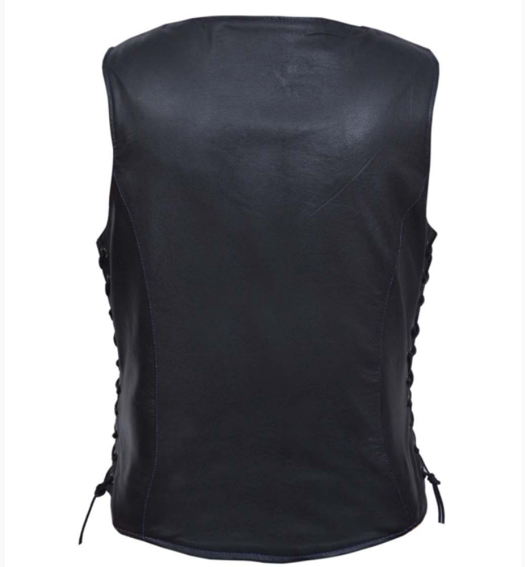 Leather Vest - Women's - USA Flag Liner - Side Laces - 6890.USA-UN