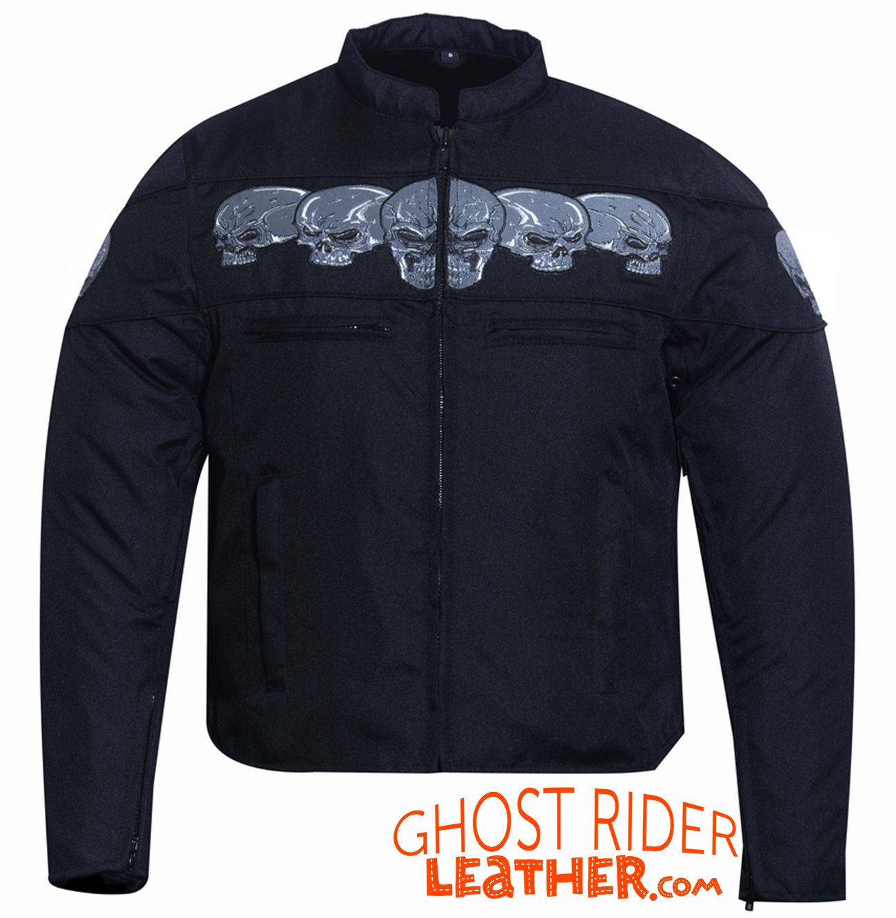 Textile Motorcycle Jacket - Men's - Reflective Skulls - Up To 6XL - Concealed Carry Pockets - DS600-DS