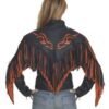 Women's Leather Motorcycle Jacket With Orange Flames and Fringe - SKU LJ259-DL