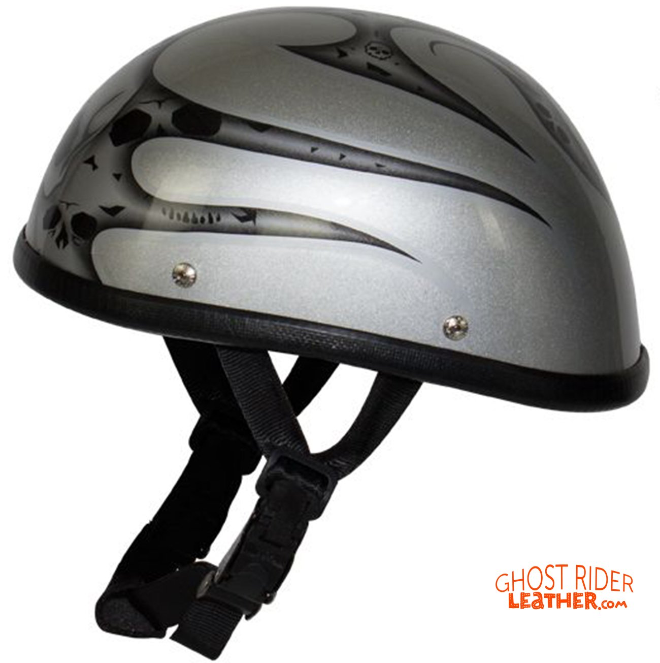 Novelty Motorcycle Helmet - Silver Skulls - Silver Flames - H401-D4-SILVER-DL Novelty Motorcycle Helmet - Silver Skulls - Silver Flames - H401-D4-SILVER-DL