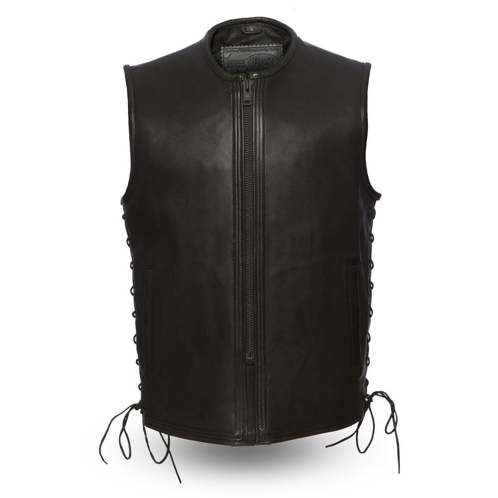 Leather Motorcycle Vest - Men's - Up To 5XL - Platinum - Venom - FIM654CPM-FM