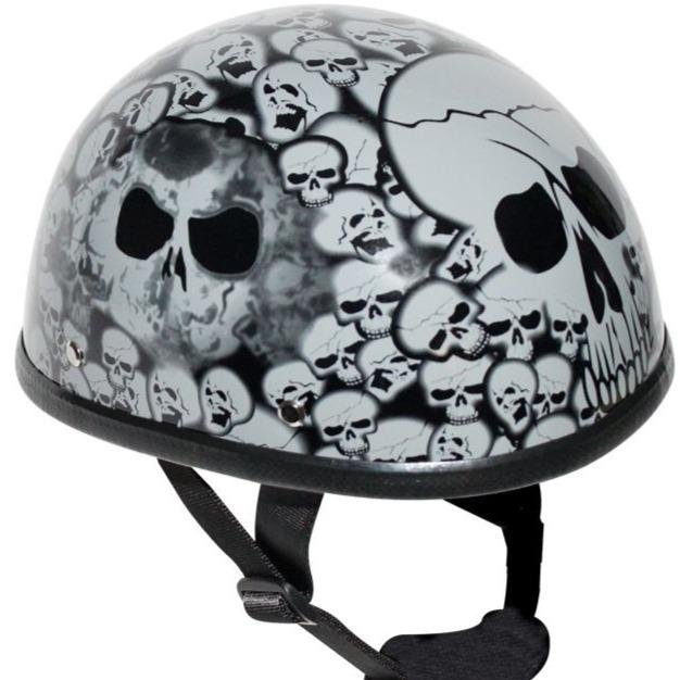 Novelty Motorcycle Helmet - Gray Skull Boneyard - Shorty - H6401-GREY-DL Size Chart.