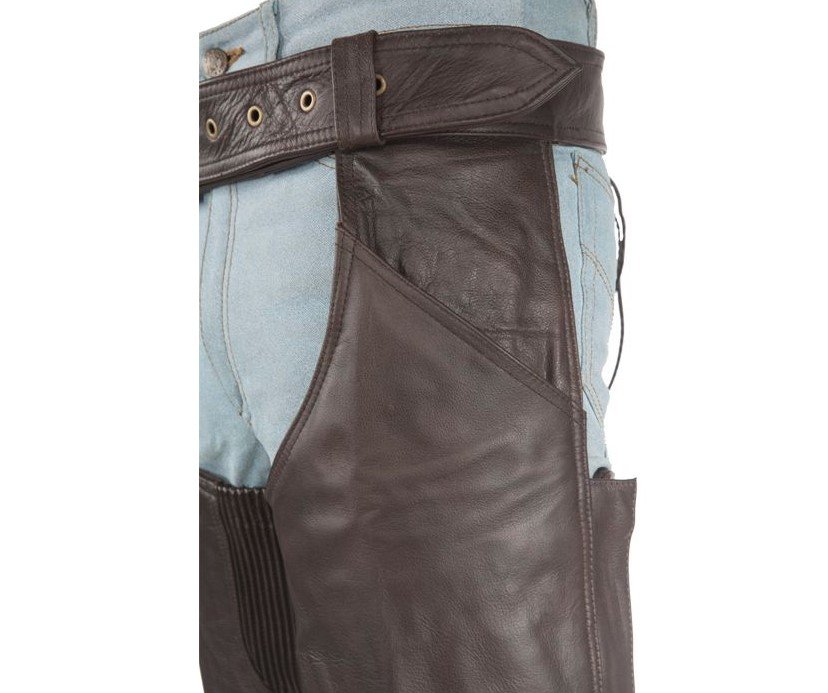 Leather Chaps - Thigh Stretch - Brown - Up To 9XL - Men or Women - C332-BROWN-DL