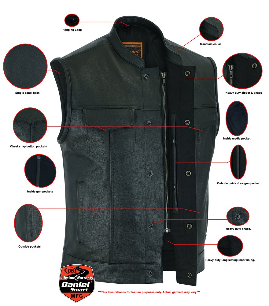 Leather Motorcycle Vest - Men's - Gun Pockets - Up To 12XL - RC189A-DS