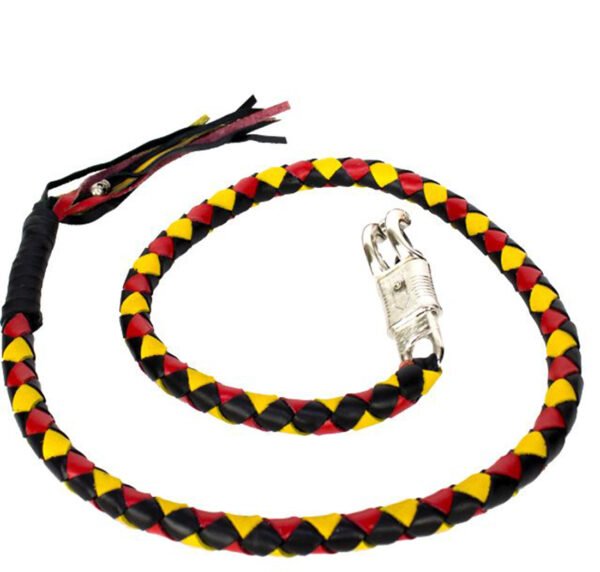 Get Back Whip - Black Yellow and Red Leather - 50" Long - Motorcycle Accessories - GBW19-11L-DL