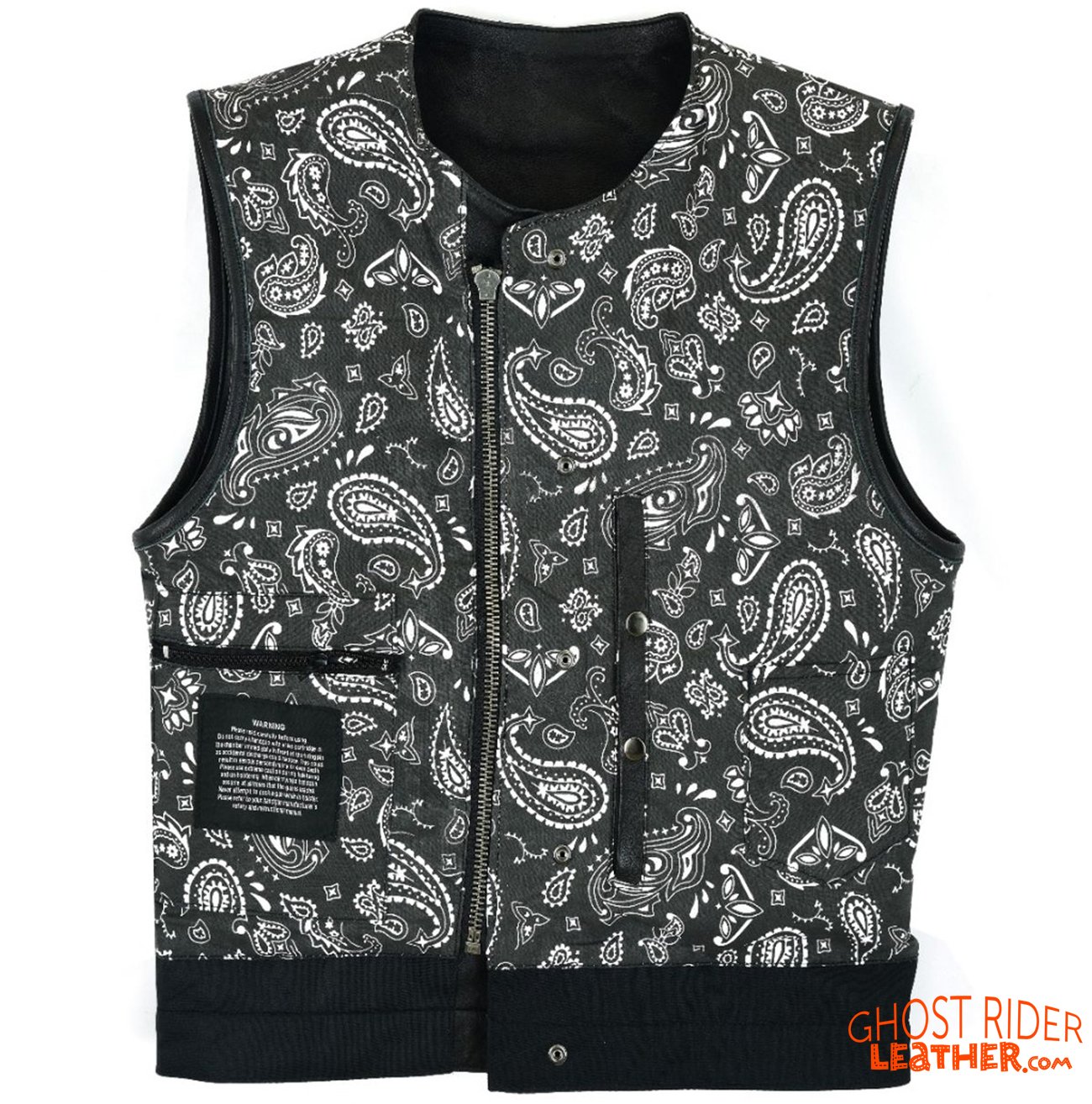 Leather Vest - Men's - Motorcycle Club - Black Paisley Lining - Up To Size 60 - MV78024-PL-11-DL