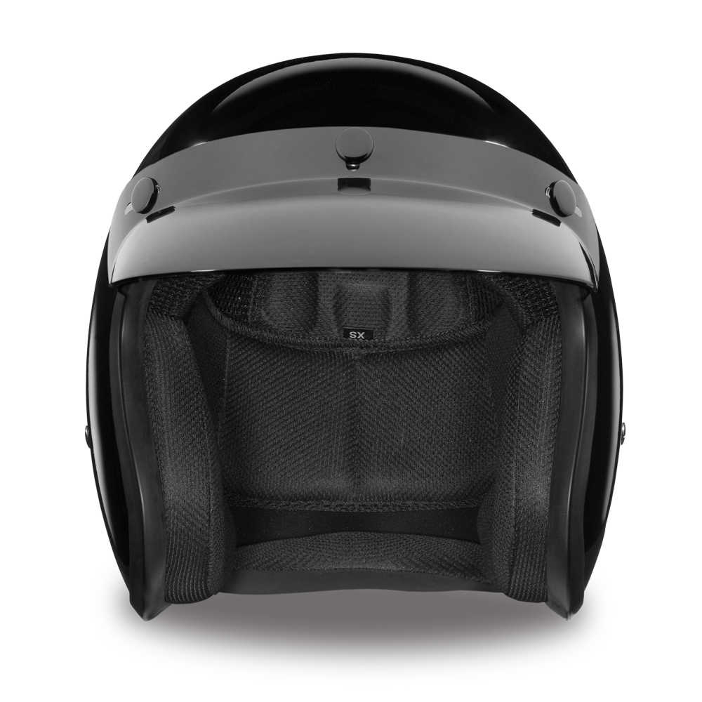 DOT Motorcycle Helmet - Dull or Gloss Black - Open Face - 3/4 - DC1-DH