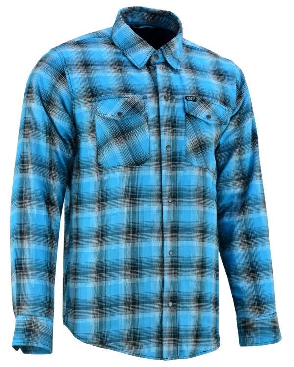 Flannel Motorcycle Shirt - Men's - Up To Size 5XL - Blue and Shaded Black Plaid - DS4683-DS