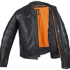 Black Pleated Racer Leather Jacket with Concealed Carry Pockets - SKU MJ828-DL