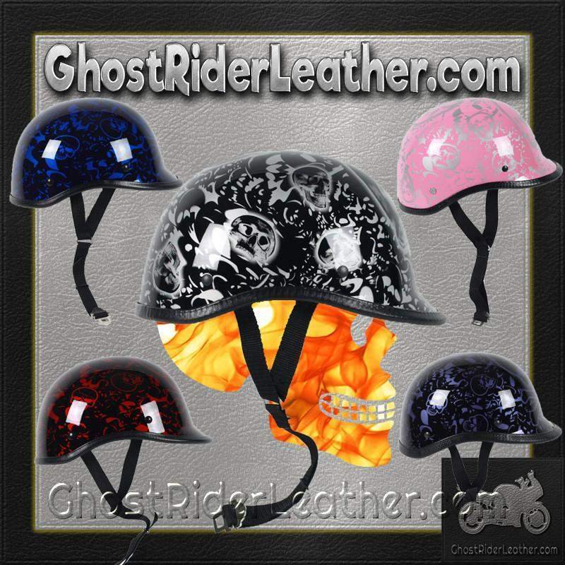Novelty Motorcycle Helmet - Skull Boneyard Colors - Jockey Polo - BY-POLO-NOV-HI