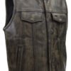 Leather Motorcycle Vest - Men's - Distressed Brown - Club - MV320-ZIP-12-DL
