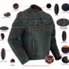 Leather Motorcycle Jacket - Men's - Reflective Skulls - Racer - DS723-DS