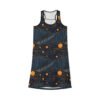 Cat in the Night Sky - Dark Blues Orange Gold Multi Color - Women's Racerback Dress