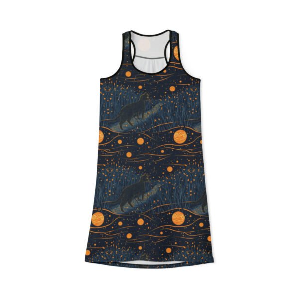 Cat in the Night Sky - Dark Blues Orange Gold Multi Color - Women's Racerback Dress