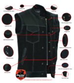 Denim and Leather Motorcycle Combo Vest - Men's - Upgraded Gun Pockets - Up To 10XL - DM900-DS