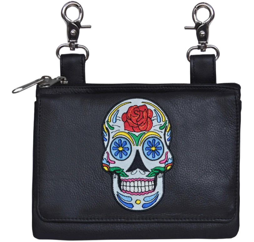 Leather Clip on Bag - Sugar Skull Design -  Belt Bag - 5740-00-UN