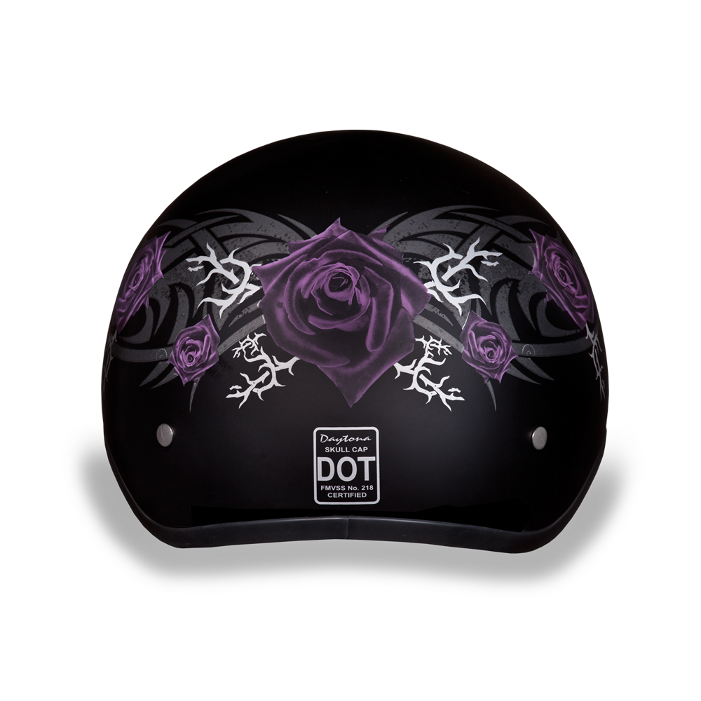 DOT Motorcycle Helmet - Tribal Purple Roses - Shorty - D6-PR-DH