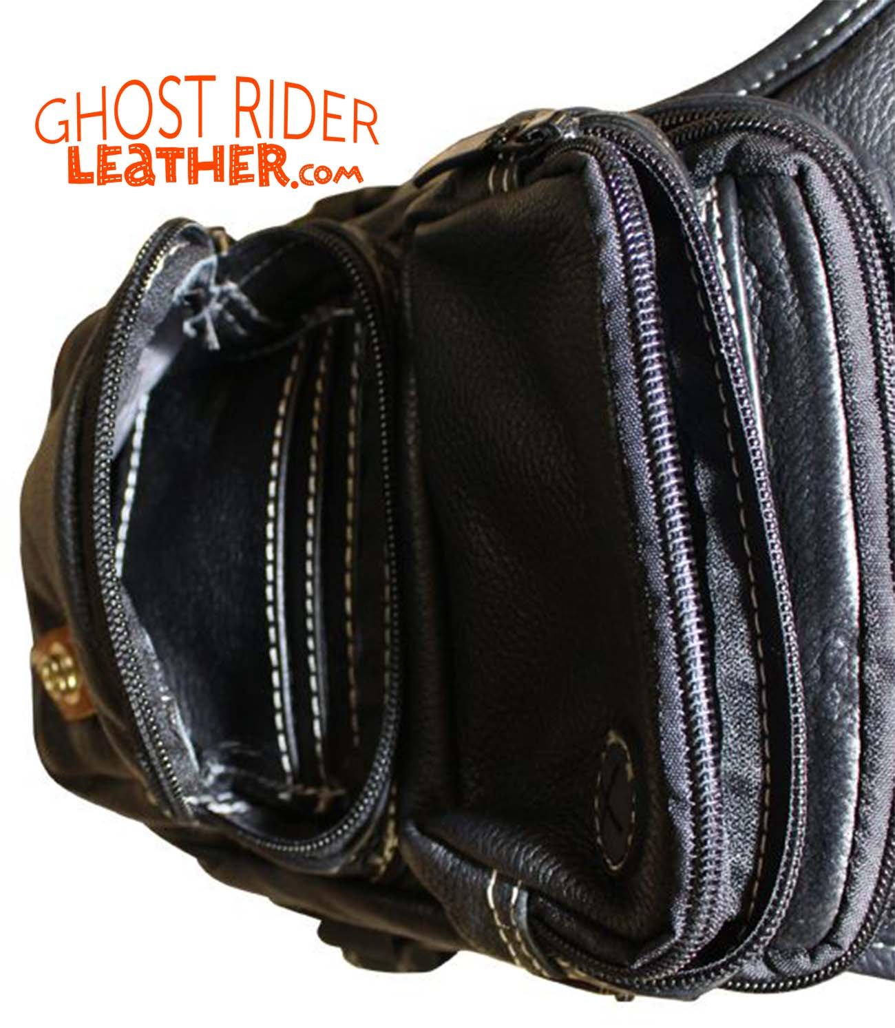 Leather Thigh Bag - Gun Pocket - Black - Touch of Brown - Motorcycle - AC1029-11-BRN3T-DL