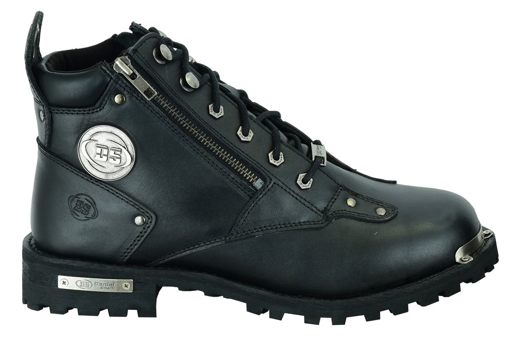 Men's Black 6 Inch Motorcycle Boots - Side Zipper - Plain Toe - DS9730-DS