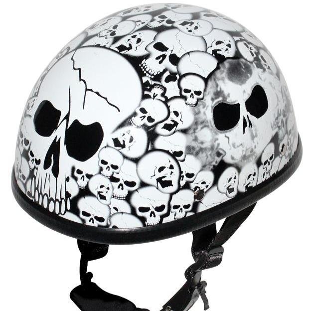Novelty Motorcycle Helmet - White Skull Boneyard - Shorty - H6401-WHITE-DL Novelty Motorcycle Helmet - White Skull Boneyard - Shorty - H6401-WHITE-DL