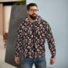 Sugar Skulls and Roses - Pink White on Black - Unisex Zip Hoodie (AOP)