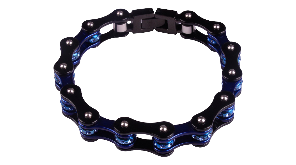 Black and Blue Motorcycle Chain Bracelet with Gemstones - BR42-DL