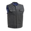 Leather Motorcycle Vest - Men's - Downside - Black with Blue Stitching - Up To 5X - FIM693-QLT-BL-FM