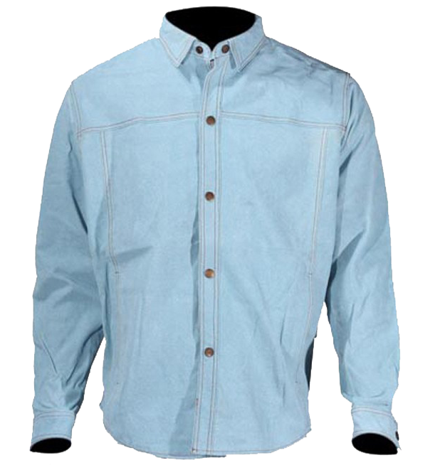 Leather Shirt -Men's - Blue - Snap Closure - Men's - Up To Size 5XL - MJ777-15-DL