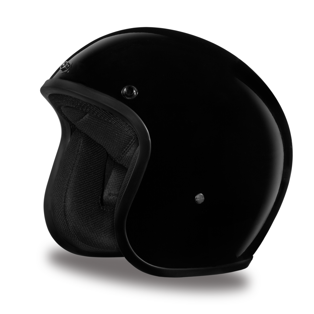 DOT Motorcycle Helmet - Dull or Gloss Black - Open Face - 3/4 - DC1-DH