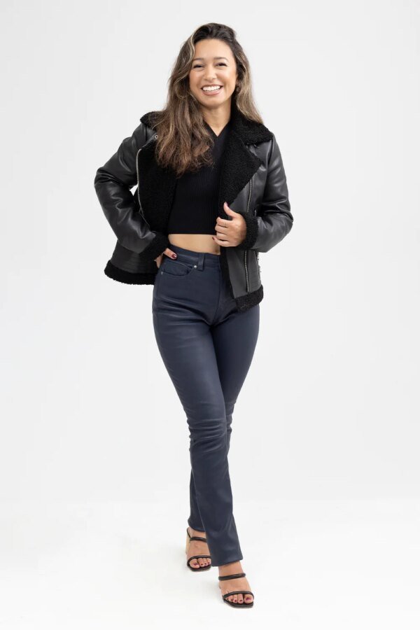 Leather Motorcycle Jacket - Women's - Black Faux Wool Lining - WBL1404-FM